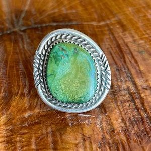 Native American Vintage Navajo Sterling Silver Green American Turquoise Ring